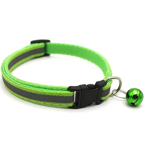 Hundehalsband, Katzenhalsband, verstellbares reflektierendes Hunde-Kätzchen-Katzenhalsband mit Glöckchen, Polyester-Schnalle, Halsbänder for kleine Hunde, Kätzchen-Zubehör ( Color : Light Green , Size von MAYABI