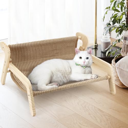 MAYSONG Katzenbett mit Sisal-Kratzer, natürliches Massivholz, Katzenliege für 22,7 kg, formaldehydfrei, waschbar, für drinnen und draußen, Katzenmöbel für Wohnzimmer, Schlafzimmer (53,3 x 45,7 x 17,8 von MAYSONG