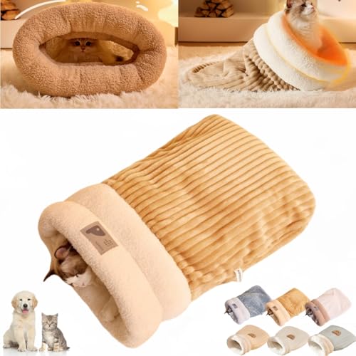 MAYYOONA Katze Winterschlafsack, Katze Schlafsack, Weicher Plüsch Große Katze Sack Selbst Warmes Katzenbett, Selbst Wärmende Katze Bett 360 ° Wrap, Haustier Matte Wärmkissen Sack (Braun,L) von MAYYOONA