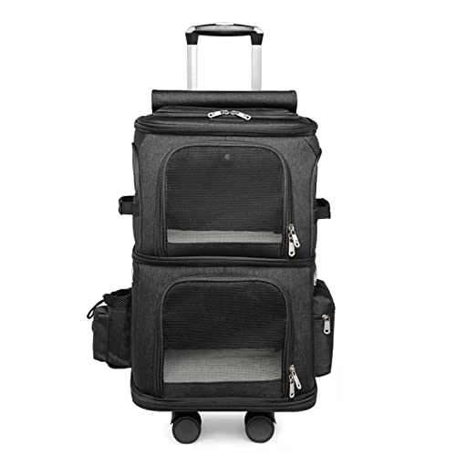 MAZLJ Hundetransportbox Faltbar Hundeboxen Transportbox Katze Hundekäfig Tiertransportbox mit Rollen Doppellagige Trolley-Tasche Reisen Im Freien Universalrad Falten,Black,35X26X61cm von MAZLJ