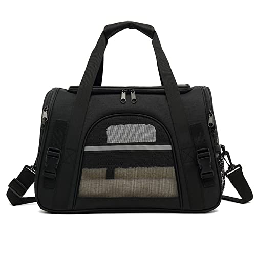 MAZLJ Hundetransportbox Kleine Hunde Katze Tragetaschen Transportboxen Hundekäfig Tiertransportbox Tragbare und Atmungsaktive EIN-Schulter-Diagonale Faltbar,Black,43X25X28cm von MAZLJ