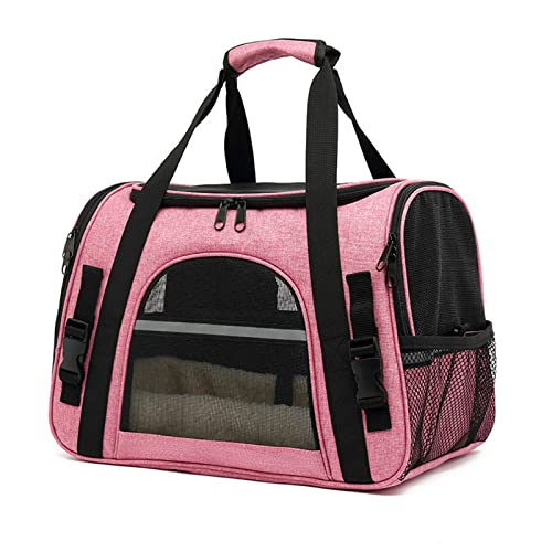 MAZLJ Hundetransportbox Kleine Hunde Katze Tragetaschen Transportboxen Hundekäfig Tiertransportbox Tragbare und Atmungsaktive EIN-Schulter-Diagonale Faltbar,Pink,43X25X28cm von MAZLJ