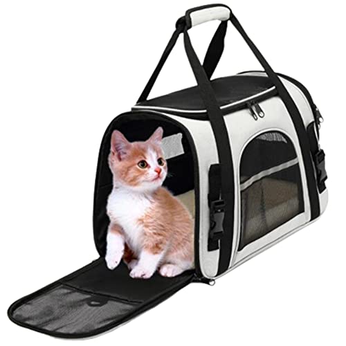 MAZLJ Hundetransportbox Kleine Hunde Katze Tragetaschen Transportboxen Hundekäfig Tiertransportbox Tragbare und Atmungsaktive EIN-Schulter-Diagonale Faltbar,White,43X25X28cm von MAZLJ