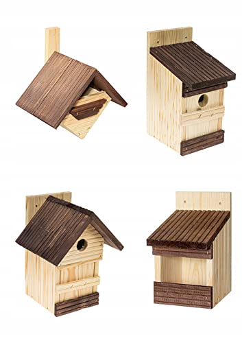 MAZUR 4X Vogelfutterhaus aus Holz Mix | Nistkasten | Vogelfutterspender | Vogelfutterstation | Vogelhaus | Vogelhäuschen | Wetterfest | Kleinvögel, Gartenvögel, Singvögel, Wildvögel von MAZUR