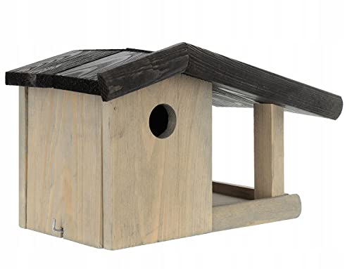 MAZUR Vogelfutterhaus aus Holz | 14.5x25x18.5cm | Nistkasten | Vogelfutterspender | Vogelfutterstation | Vogelhaus | Vogelhäuschen | Wetterfest | Kleinvögel, Gartenvögel, Singvögel, Wildvögel von MAZUR