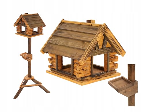 MAZUR Vogelfutterhaus aus Holz | 34,5x38x112 | Ständer | Vogelfutterspender | Vogelfutterstation | Vogelhaus | Vogelhäuschen | Wetterfest | Kleinvögel, Gartenvögel, Singvögel, Wildvögel | Hand-Made von MAZUR