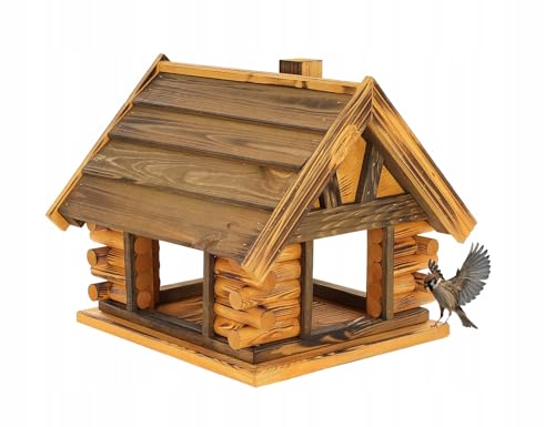 MAZUR Vogelfutterhaus aus Holz | 36 cm x 39,5 cmx 34,5 cm | Nistkasten | Vogelfutterspender | Vogelfutterstation | Vogelhaus | Vogelhäuschen | Wetterfest | Kleinvögel, Gartenvögel von MAZUR