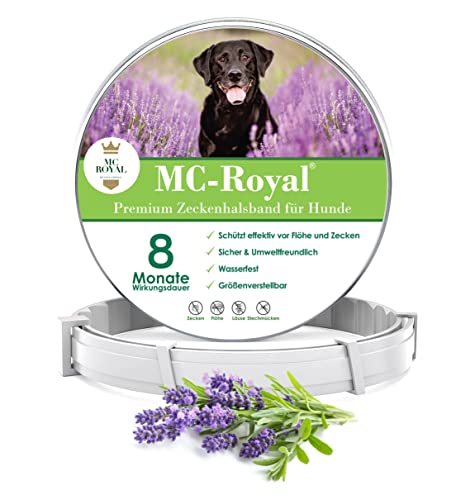 MC-Royal® Premium Zeckenhalsband für Hunde - Effektiver Schutz vor Ungeziefern - wasserdicht und verstellbar - bis zu 8 Monate Zeckenschutz mit 100% natürlichen Inhaltsstoffen von MC-Royal