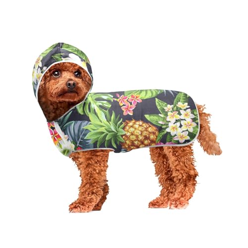 MCHIVER Ananas-Hunde-Badetuch mit Kapuze, schnell trocknend, Haustier-Bademäntel, verstellbare Hunde-Trockenmäntel, Handtücher, Wraps für Schwimmbad, Strand, Baden, 50 x 60 cm von MCHIVER