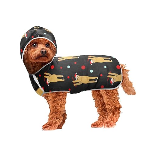 MCHIVER Cartoon Weihnachten Faultier Hund Badetuch Robe mit Kapuze Schnell Trocken Haustier Bademäntel Einstellbare Hund Trocknen Mäntel Handtücher Wraps für große, mittelgroße kleine Hunde 50 x 60 cm von MCHIVER