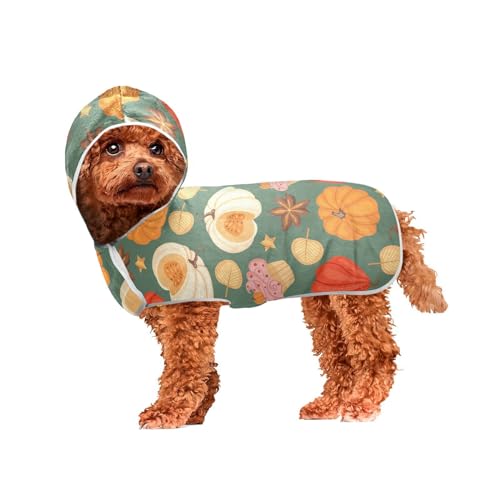 MCHIVER Herbst Thanksgiving Herbst Kürbis Hund Badetuch Robe mit Kapuze Schnell trocknend Haustier Bademäntel Verstellbare Hund Trocknen Mäntel Handtücher Wraps für große, mittelgroße kleine Hunde 50 von MCHIVER