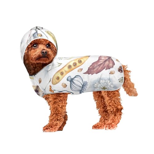 MCHIVER Herbst Vintage Blätter Thanksgiving Hund Badetuch Robe mit Kapuze Schnell trocknend Haustier Bademäntel Verstellbare Hund Trocknen Mäntel Handtücher Wraps zum Trocknen von Hunden nach dem von MCHIVER