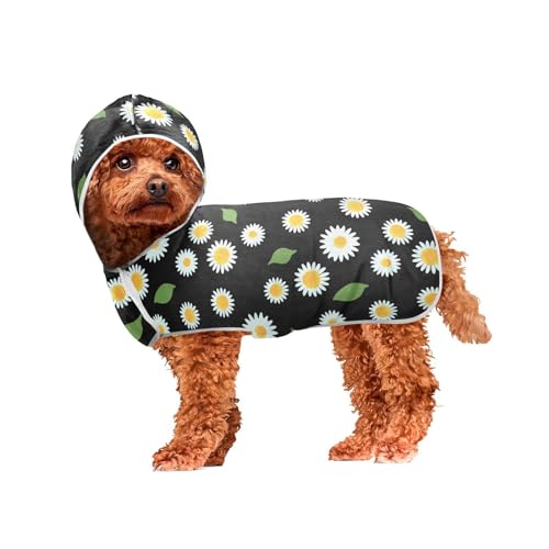 MCHIVER Kamille Blumen Hund Badetuch Robe mit Kapuze Schnell trocknend Haustier Bademäntel Verstellbare Hund Trocknen Mäntel Handtücher Wraps für Strand Pool Schwimmen Baden 60 x 65 cm in von MCHIVER