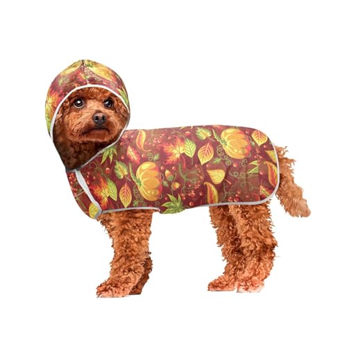 MCHIVER Kürbisse Herbst Hund Badetuch Robe mit Kapuze Schnell trocknend Haustier Bademäntel Verstellbare Hund Trocknen Mäntel Handtücher Wraps zum Trocknen Hunde Haustier Fellpflege 50 x 60 cm von MCHIVER