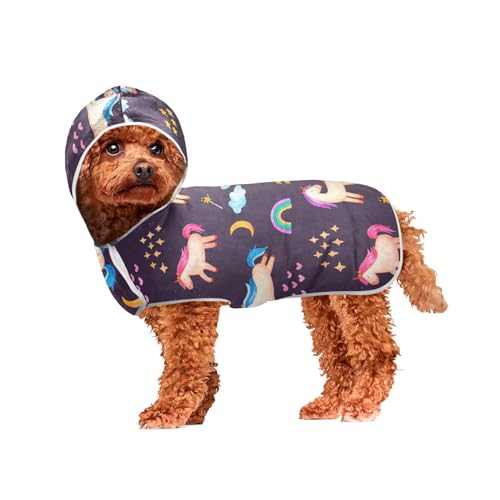 MCHIVER Lila Einhorn Regenbogen Hund Badetuch Robe mit Kapuze Schnell trocknend Haustier Bademäntel Verstellbare Hund Trocknen Mäntel Handtücher Wraps für Strand Pool Schwimmen Baden 50 x 60 cm von MCHIVER