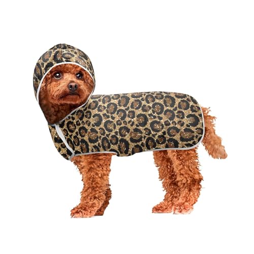 MCHIVER Modisches Leoparden-Badetuch mit Kapuze, schnell trocknend, Haustier-Bademäntel, verstellbare Hunde-Trockenmäntel, Handtücher, Wraps für Pool, Baden, Strand, Schwimmen, 60 x 65 cm von MCHIVER