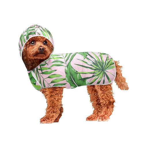 MCHIVER Palm Leaves Hunde-Badetuch mit Kapuze, schnell trocknend, Haustier-Bademäntel, verstellbare Hunde-Trocknungsmäntel, Handtücher zum Baden, Schwimmbad, Strand, 50 x 60 cm von MCHIVER