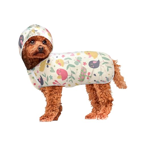 MCHIVER Vogel Blume Hund Badetuch Robe mit Kapuze Schnell trocknend Haustier Bademäntel Verstellbare Hund Trocknen Mäntel Handtücher Wraps für Nach dem Bad Schwimmen Trocknen Hunde 50 * 60 cm von MCHIVER