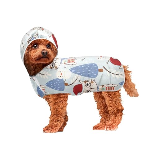 MCHIVER Weihnachtlicher Schneemann Katzenbaum Hund Badetuch Robe mit Kapuze Schnell trocknend Haustier Bademäntel Verstellbare Hund Trocknen Mäntel Handtücher Wraps zum Trocknen von Hunden nach dem von MCHIVER