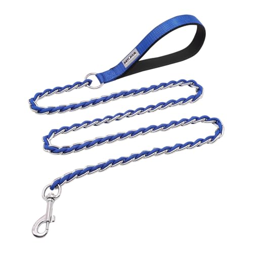 Kettenleine Hund,Kausichere Schleppleine Metall-Leine für Mittelgroße und Große Kleine Hunde Bissfeste Hundeleine, Kettenhalsband Hund (Blau - Kleine & mittlere Hundeleine, 4FT-1.2M) von MCOPART