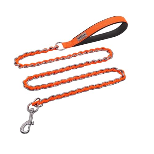 HEENARI Kettenleine Hund,Kausichere Schleppleine Metall-Leine für Mittelgroße und Große Kleine Hunde Bissfeste Hundeleine, Kettenhalsband Hund (Orange - Kleine & mittlere Hundeleine, 4FT-1.2M) von HEENARI