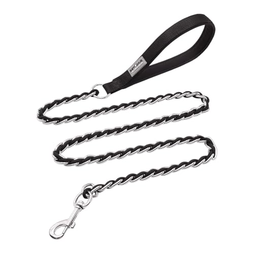 Kettenleine Hund,Kausichere Schleppleine Metall-Leine für Mittelgroße und Große Kleine Hunde Bissfeste Hundeleine, Kettenhalsband Hund (Schwarz - Kleine & mittlere Hundeleine, 5.2FT-1.6M) von MCOPART