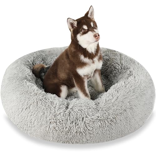 Deluxe Rund Hundebett Grosse Hunde - Waschbares & Abnehmbares Rund Hundekissen, Hundematte mit Reißverschluss, Rutschfester Unterseite, für große mittelgroße & kleine Hunde (XL:100cm, Hellgrau) von MCPTSN