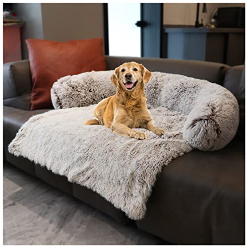 Fluffy Hundebett, ausziehbar, Schutzdecke für Sofa, Teppich aus Plüsch für Tiere, abnehmbarer Bezug, waschbar, ideal für Bett, Sofa, Auto (Hellbraun, XL) von MCPTSN