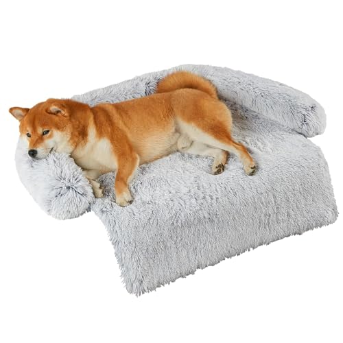 Fluffy Hundebett, ausziehbar, waschbar, Schutzdecke für Sofa, Teppich aus Plüsch für Tiere, ideal für Bett, Sofa, Auto (M, Grau) von MCPTSN