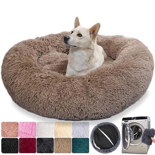 Hundebett, rund, ausziehbar, waschbar, leicht, orthopädisch, flauschig und bequem (4XL: 110 cm, braun) von MCPTSN