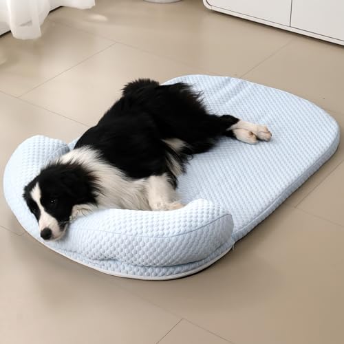 Hundebett, orthopädisch, Hundekissen, ausziehbar und waschbar, rutschfest, beruhigendes Bett für große Hunde (Blau, XL) von MCPTSN