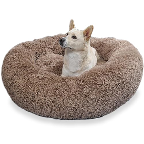 MCPTSN Deluxe Rund Hundebett Grosse Hunde - Waschbares & Abnehmbares Rund Hundekissen, Hundematte mit Reißverschluss, Rutschfester Unterseite, für große mittelgroße & kleine Hunde (S:60cm, Braun) von MCPTSN