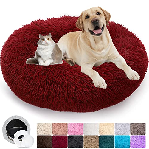 Puppy Love Hundebett, Katzenbett, ausziehbar, Hundekissen, beruhigend, waschbar, bequemes Bett für kleine mittelgroße und große Hunde, weich und flauschig (M: 60 cm, rot) von MCPTSN