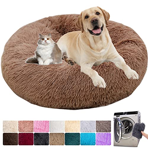 Rundes Hundebett, ausziehbar, Hundekissen, abnehmbar und waschbar, rutschfest, große Größe, orthopädisch, weich und bequem (XL: 80 cm, braun) von MCPTSN