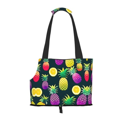 Bunte Obst Ananas Print Haustier Tragbare Umhängetasche, Faltbare Haustiertasche 13,4 X 6,1 X 10,2 Zoll für U-Bahn/Einkaufen/Wandern von MDATT