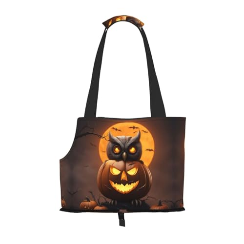 Eule Kürbis Happy Halloween Print Haustier Tragbare Umhängetasche Faltbare Haustiertasche 13,4 x 6,1 x 10,2 Zoll für U-Bahn/Einkaufen/Wandern von MDATT