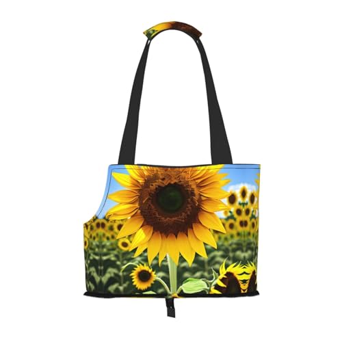 Gelbe Sonnenblumen-Druck-Haustier-tragbare Umhängetasche, faltbare Haustier-Tasche 13,4 x 6,1 x 10,2 Zoll für U-Bahn/Einkaufen/Wandern von MDATT