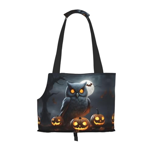 Halloween Eule Geist Kürbis Druck Haustier Tragbare Umhängetasche Faltbare Haustiertasche 13,4 x 6,1 x 10,2 Zoll für U-Bahn/Einkaufen/Wandern von MDATT