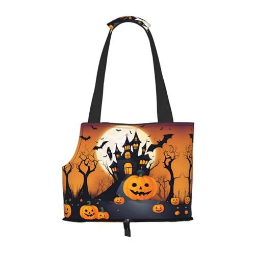 Happy-Halloween Vektor-Druck Haustier Tragbare Umhängetasche Faltbare Haustiertasche 13,4 x 6,1 x 10,2 Zoll für U-Bahn/Einkaufen/Wandern von MDATT