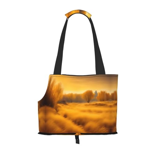 Herbst Golden Gras Landschaften Drucken Haustier Tragbare Umhängetasche Faltbare Haustiertasche 13,4 x 6,1 x 10,2 Zoll für U-Bahn/Einkaufen/Wandern von MDATT