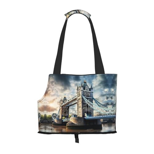 Historische Old Tower Bridge London Print Haustier Tragbare Umhängetasche Faltbare Haustiertasche 13,4 x 6,1 x 10,2 Zoll für U-Bahn/Einkaufen/Wandern von MDATT