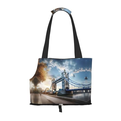 Historische Old Tower Bridge London Print Haustier Tragbare Umhängetasche Faltbare Haustiertasche 13,4 x 6,1 x 10,2 Zoll für U-Bahn/Einkaufen/Wandern von MDATT