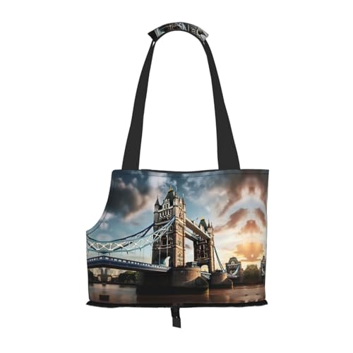 Historische Old Tower Bridge London Print Haustier Tragbare Umhängetasche Faltbare Haustiertasche 13,4 x 6,1 x 10,2 Zoll für U-Bahn/Einkaufen/Wandern von MDATT