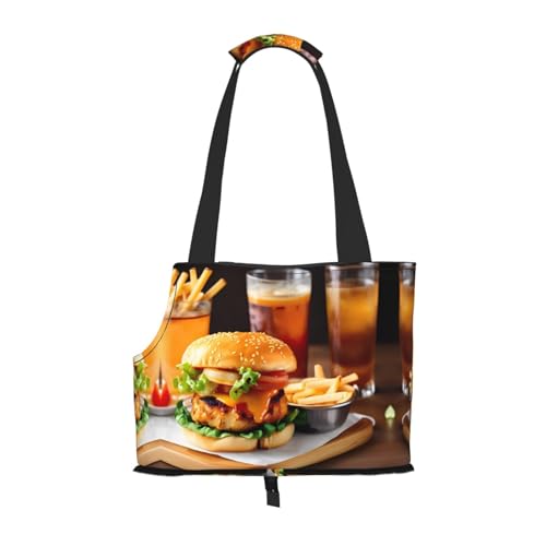 Huhn Bein Burger Drink Print Haustier Tragbare Umhängetasche Faltbare Haustier Tasche 13,4 X 6,1 X 10,2 Zoll für U-Bahn/Einkaufen/Wandern von MDATT