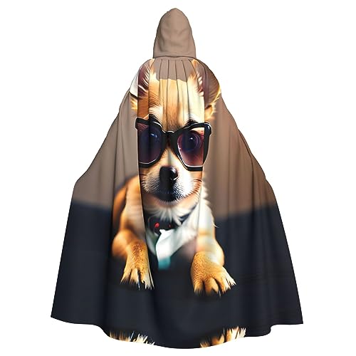 MDATT Kapuzenumhang mit Chihuahua-Brille, langer Umhang für Halloween-Umhang, Kostüme, Kapuzenumhang, Maskerade von MDATT