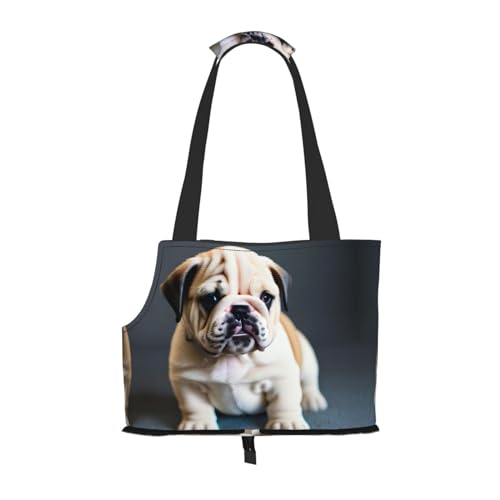 Niedliche Bulldogge Welpe Print Haustier Tragbare Umhängetasche Faltbare Haustiertasche 13,4 x 6,1 x 10,2 Zoll für U-Bahn/Einkaufen/Wandern von MDATT