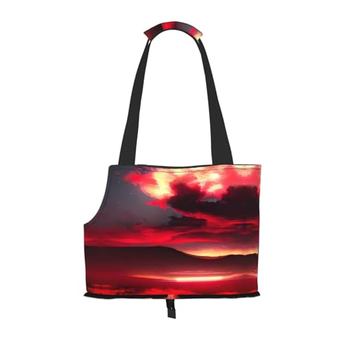 Roter Himmel bei Nacht Starry Print Haustier Tragbare Umhängetasche Faltbare Haustiertasche 13,4 x 6,1 x 10,2 Zoll für U-Bahn/Einkaufen/Wandern von MDATT