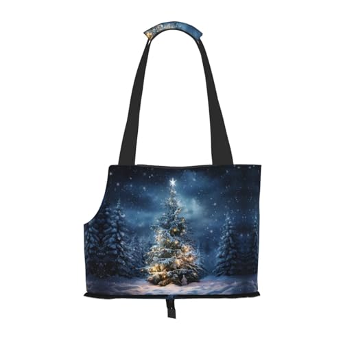 Weihnachtsbaum Schnee Druck Haustier Tragbare Umhängetasche Faltbare Haustiertasche 13,4 x 6,1 x 10,2 Zoll für U-Bahn/Einkaufen/Wandern von MDATT