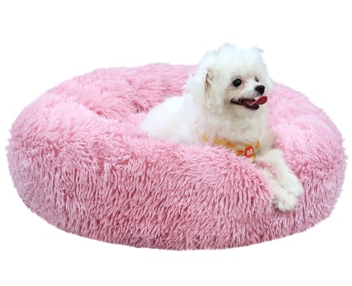 MDDK DY Hundebett Katzenbett Flauschig Rund, Katzenkorb 40 cm Pink,Waschbar Hundekorb,rutschfeste Unterseite, Hundematte, Plüsch Hundekissen, Hundekörbchen für Kleine Mittlere Hunde,Katzen von MDDK DY