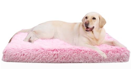 MDDK DY Hundebett, Hundekissen Waschbare, Flauschige Hundematte, Langer Plüsch, Weiche Polsterung, Mittelgroße Hunde,Farbverlauf Rosa100x60x10cm von MDDK DY